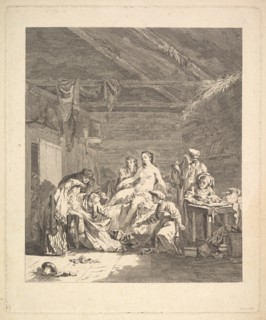 After the wedding night, the sheets must be shown. From Voyage en Sibérie, 1767. Artist: Saint-Aubin, Augustin, de (1736-1807)