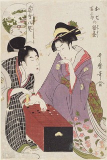 Oshichi and Kichisaburo at the Gameboard (Oshichi Kichisaburo no bansho), 1800. Artist: Utamaro, Kitagawa (1753-1806)