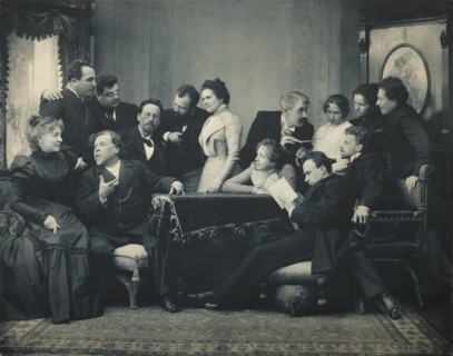 Anton Chekhov between actors of the play The Seagull, 1899. Artist: Pavlov, Pyotr Petrovich (1860-1925)
