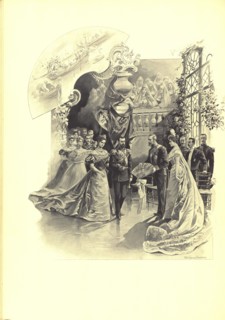 Alexandra Fyorodovna and Nicholas II during the ceremonial reception at the French Embassy, 1899. Artist: Samokish-Sudkovskaya, Elena Petrovna (1863-1924)