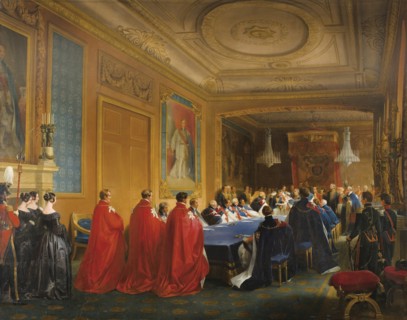 Louis-Philippe receiving the Order of the Garter from the hands of a young Queen Victoria, 1844. Artist: Gosse, Nicolas-Louis-François (1787-1878)