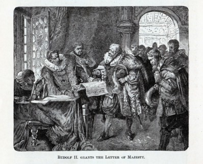 Rudolf II grants the Letter of Majesty, 1882. Artist: Anonymous
