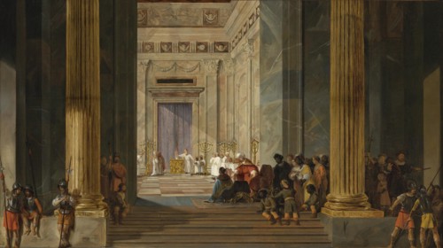 The Queen of Sheba before the Temple of King Solomon in Jerusalem, ca 1630-1634. Artist: Bray, Salomon de (1597-1664)