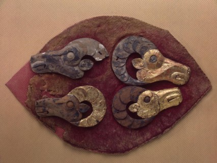 Fragment of a Felt Covering for a Saddle, with Mouflons' Heads, 6th century BC. Artist: Ancient Altaian, Pazyryk Burial Mounds