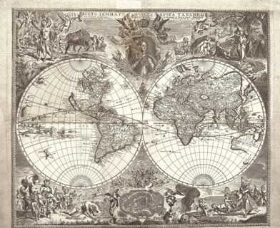 Double hemisphere map of the World, 1713. Artist: Kiprianov, Vasily Anufrievich (1669-after 1723)