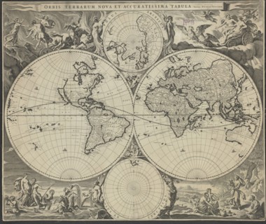 Orbis terrarum nova et accuratissima tabula, ca 1690. Artist: Visscher, Nicolaes (1618-1679)
