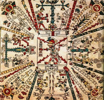 Aztec god Xiuhtecuhtli. The Codex Fejérváry-Mayer, 15th century. Artist: Pre-Columbian art