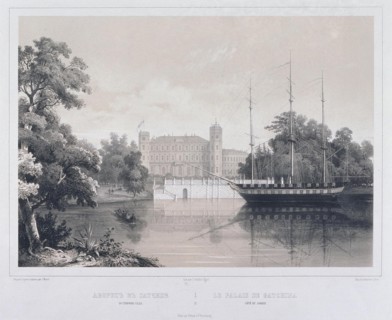 View of the Palace in Gatchina from the Lake, 1850s. Artist: Schulz, Carl (1823-1876)