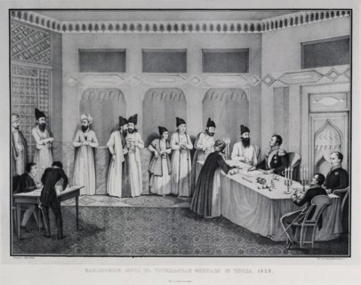 Signing of the Treaty of Turkmenchay, 1828. Artist: Beggrov, Karl Petrovich (1799-1875)
