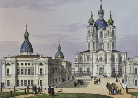 The Smolny Convent of the Resurrection in St. Petersburg, First half of the 19th cent.. Artist: Beggrov, Karl Petrovich (1799-1875)