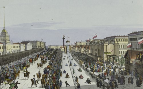 Public merry-making on the Admiralty Square in Saint Petersburg, First half of the 19th cent.. Artist: Beggrov, Karl Petrovich (1799-1875)