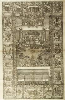 Saints Zosima and Savvatiy of Solovki with view of the Solovetsky Monastery, 1765. Artist: Pastukhov, Dmitri (active Mid of 18th cen.)