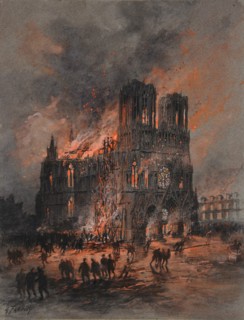 The burning Reims Cathedral, 1914-1915.