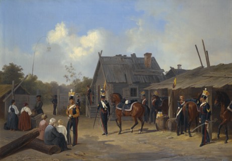 Soldiers bivouacking in a village, 1843.