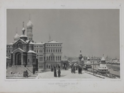 View from the Kremlin Winter Palace and the Church of Our Saviour in the Woods (Spas na Boru) across
