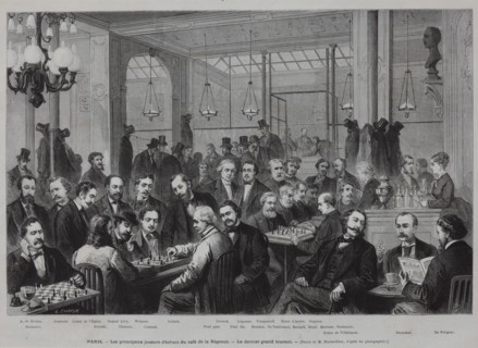 The chess tournament at the Café de la Régence (From Le Monde Illustré), 1874.
