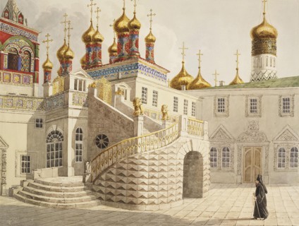 The Boyar Ground and the Church of Our Saviour behind the Gold Grid in the Moscow Kremlin.