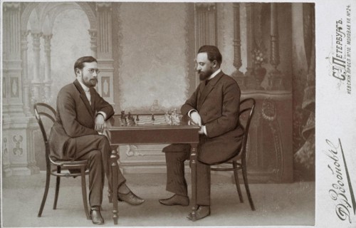 Mikhail Chigorin (1850-1908) and Siegbert Tarrasch (1862-1934) in Petersburg, 1893.