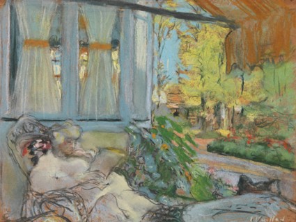 Madame Hessel reading on Cézanne's enclosed terrace.