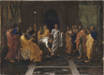 Moses turning Aaron's rod into a snake.