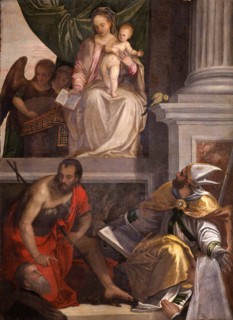 Madonna Enthroned with Child, St John the Baptist, St Louis of Toulouse and Donors.
