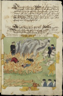 The Burning of three witches in Baden on November 4, 1585.