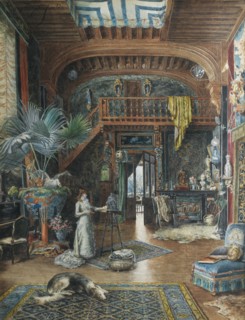 The actress Sarah Bernhardt (1844-1923) in her studio.