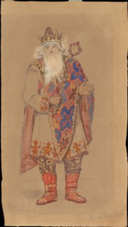 Tsar Berendey. Costume design for the theatre play Snow Maiden by Alexander Ostrovsky.