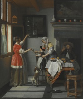 Interior with a Child Feeding a Parrot.