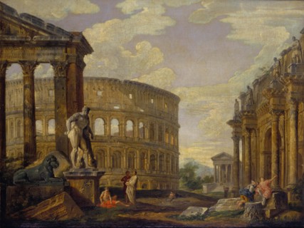 Landscape with Hercules and ruins of ancient Rome.