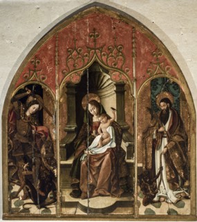The Virgin and Child with Saints Michael the Archangel and Bartholomew.