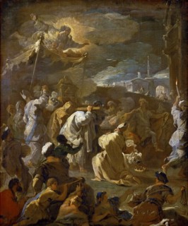 King David bearing the Ark of the Covenant into Jerusalem.