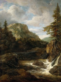 Mountain Landscape with Waterfall.