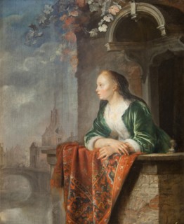 Young woman on a balcony, ca 1665.