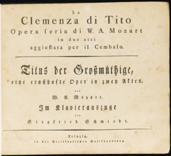 La clemenza di Tito. The first edition of the vocal score, 1795.