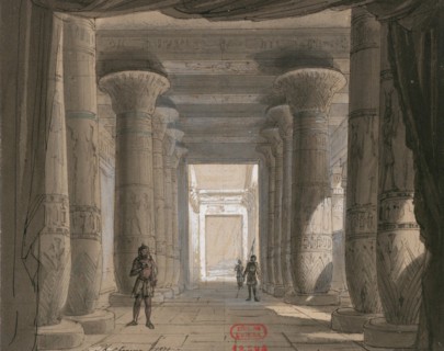 Set design for opera Aida by Giuseppe Verdi. Théâtre de l'Opéra, Cairo, 1871.