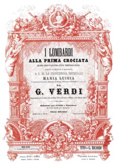 Cover of the vocal score of opera I Lombardi alla prima crociata by Giuseppe Verdi, 1861.