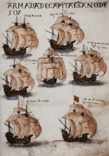 The fleet of Vasco da Gama in 1502. From Livro de Lisuarte de Abreu, c. 1565.