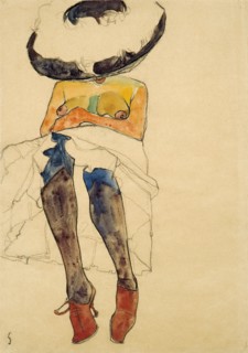 Seated semi-nude with hat and purple stockings, 1910.