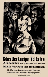 Poster for the opening of the Cabaret Voltaire on 1916-02-05, 1916.