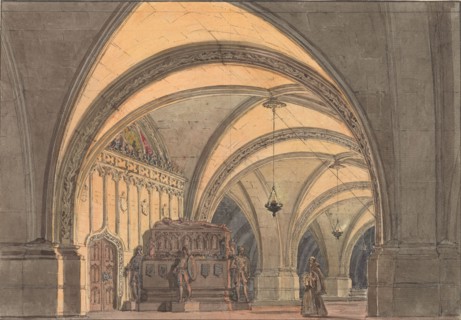 Set design for the Opera Ernani by Giuseppe Verdi, 1863.