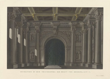 Stage design for the tragedy The Bride of Messina by Friedrich Schiller, 1824.