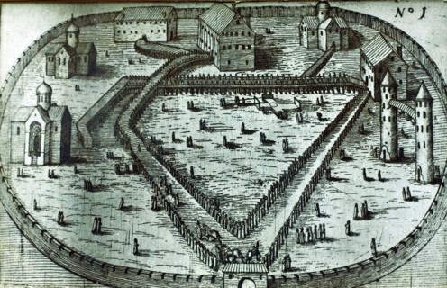 The Fortress in Alexandrovskaya village. Published by Jacob Ulfeldt, 1578.