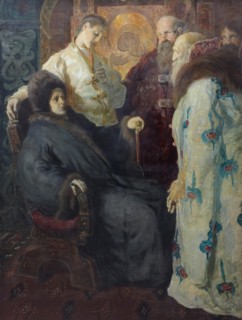 The ambassadors of the Zemsky Sobor trying to convince the nun Marfa that her son Mikhail Feodorovic