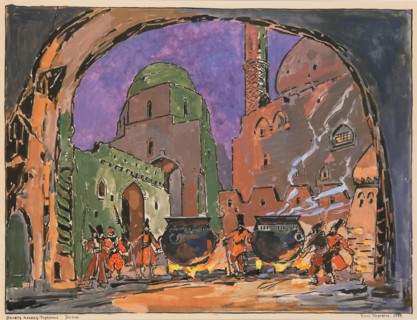 Stage design for the ballet The Little Humpbacked Horse by C. Pugni, 1939.