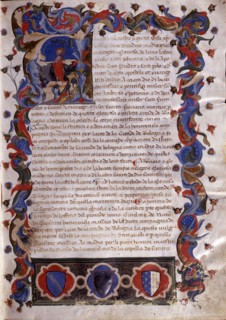 Illustration from Statuti della Società dei Drappieri, 1407.