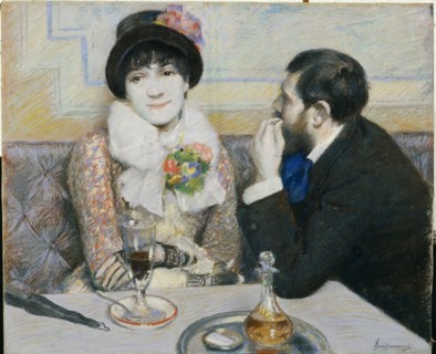 Couple At Cafe, ca 1885.