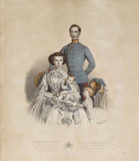 Francis Joseph I and Elisabeth of Austria with children, Gisela and Rudolf.