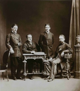 Pyotr Ilyich Tchaikovsky (right) with his Brothers Modest and Anatoly and N.D. Kondratyev, 1875.