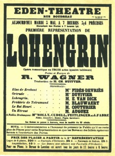 Premiere Poster for the opera Lohengrin by Richard Wagner in the Éden Théâtre, Paris, 1887.
